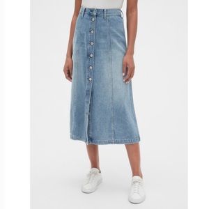 Gap denim long seamed button-front midi skirt